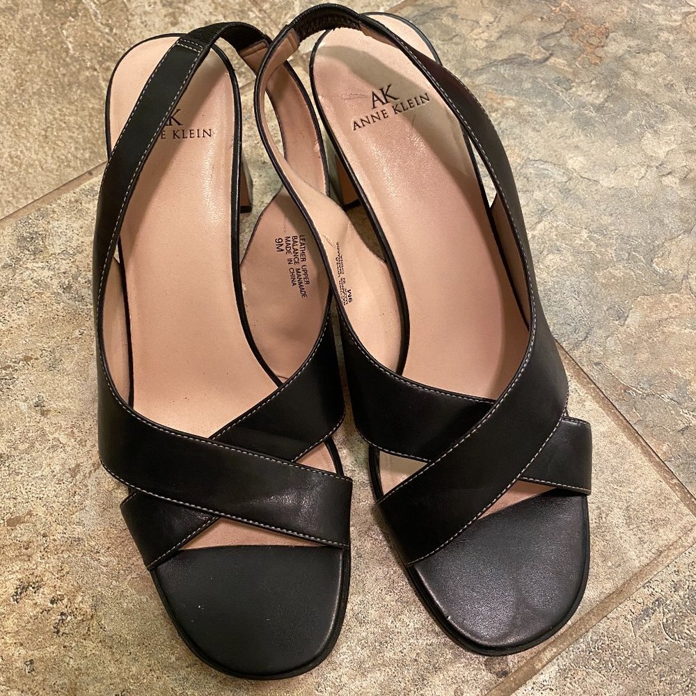 Anne Klein Women's Black Block Slingback Heel, Size: 9